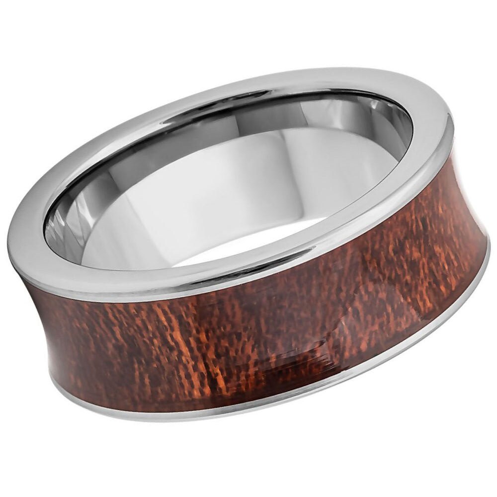 Men's Vanish Concave Inlay with Silver Pipe Cut Anniversary Tungsten- 8mm Tungsten Ring