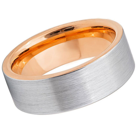 Men's Domed Classic Iconic Silver Style with Inside Rose Gold Band Anniversary Tungsten Tungsten Ring- 8mm Tungsten Ring