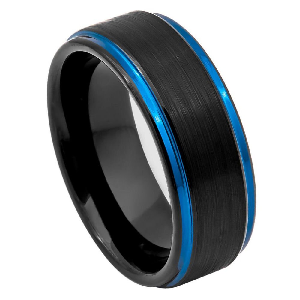 Men's Norway Black With Blue Tungsten Anniversary Tungsten- 8mm Tungsten Ring