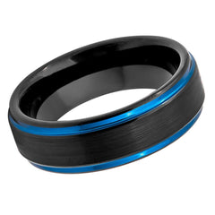 Men's Norway Black with Sapphire Blue Anniversary Tungsten- 6mm Tungsten Ring