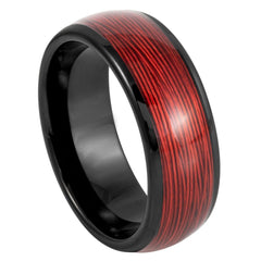 Men's Dapper Black with Koa Wood Inlay Wedding Tungsten Tungsten Ring- 8mm Engraved Tungsten Ring