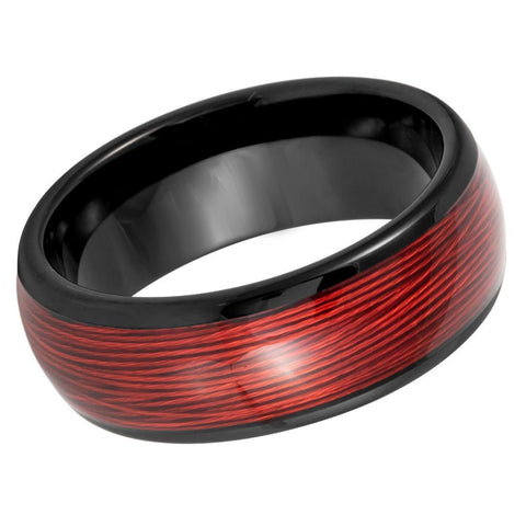 Men's Dapper Black with Koa Wood Inlay Wedding Tungsten Tungsten Ring- 8mm Engraved Tungsten Ring