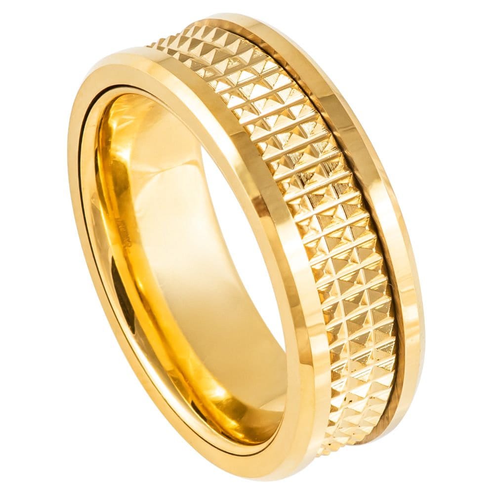 Men's Yellow Gold Hammered Inlay Tungsten Anniversary- 8mm Tungsten Ring