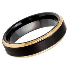 Men's Rose Gold Tungsten Band with Black Carbon Fiber Inlay- 6mm Tungsten Ring