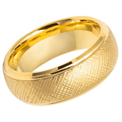 Men's Yellow Gold Florentine Domed Stepped Edge Anniversay- 8mm Engraved Tungsten Ring