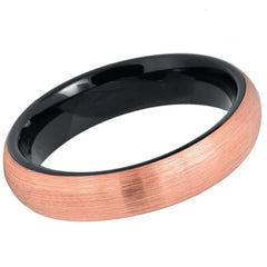 Men's Tungsten Wedding Band with Rose Gold Brushed Center And Black Stepped Edge- 4mm Engraved Tungsten Ring