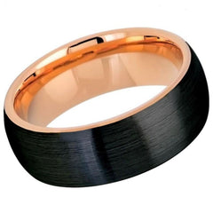 Men's Domed Brushed Black With Rose Gold Tungsten Wedding Band Brushed Finish- 8mm Engraved Tungsten Ring