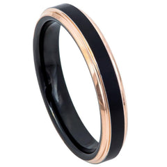 Men's Black and Rose Gold Beveled Edge Tungsten Band- 4mm Engraved Tungsten Ring