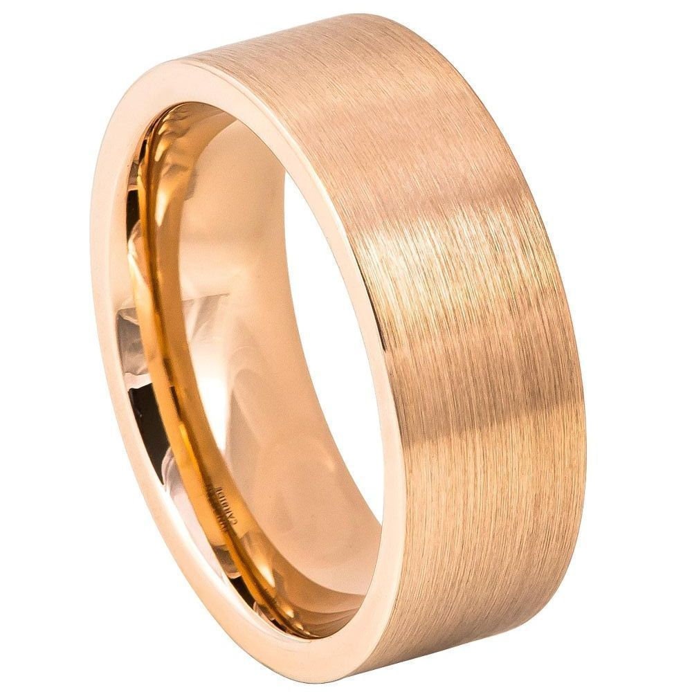 Men's Flat Rose Gold Tungsten Couple Matching Anniversary Band- 8mm Engraved Tungsten Ring