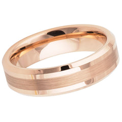 Men's Tungsten Carbide Tungsten Ring Brushed Center Rose Gold Plated finish Anniversary- 6mm Engraved Tungsten Ring