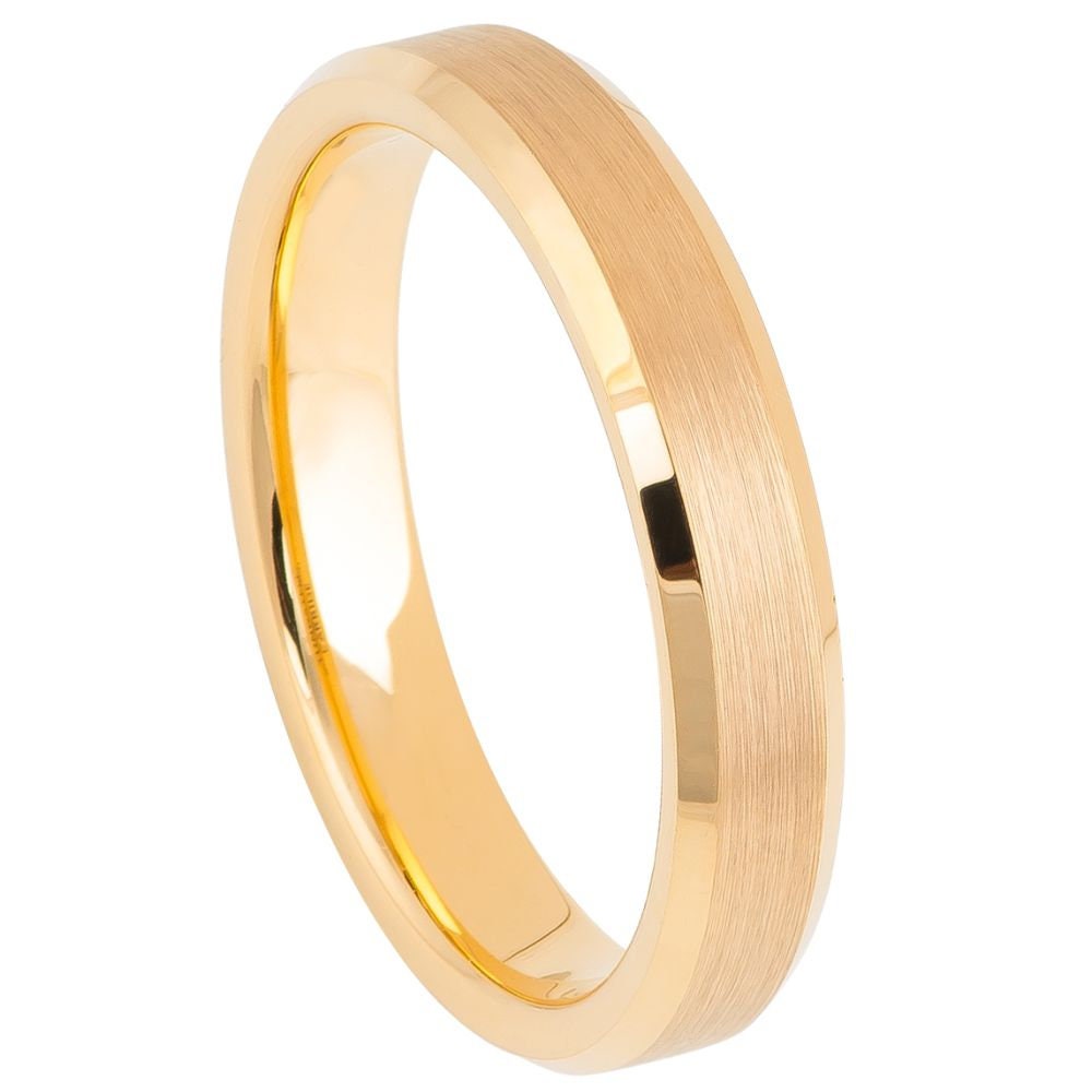 Men's Rose Gold Raised Brushed Center Tungsten- 4mm Engraved Tungsten Ring