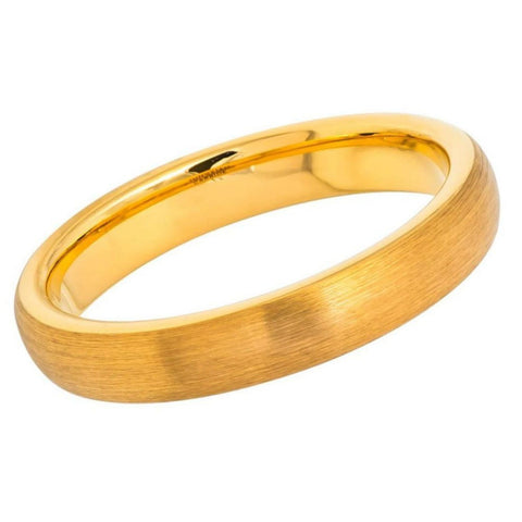 Men's Dome Brushed Yellow Gold Plated Comfort Fit Tungsten Carbide Wedding Band- 4mm Engraved Tungsten Ring