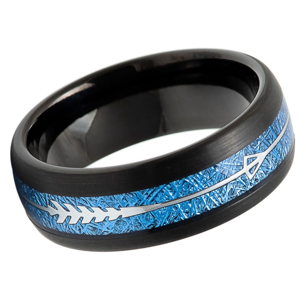 Men's Black and Royal Blue Tungsten Wedding- 8mm Tungsten Ring