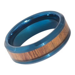 Men's Olivet Tungsten Blue Wedding Band Santos Wood Inlay- 8mm Engraved Tungsten Ring