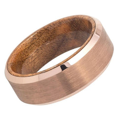 Men's Rose Gold Finish Tungsten Carbide With Inside Wood Inlay Wedding- 8mm Engraved Tungsten Ring