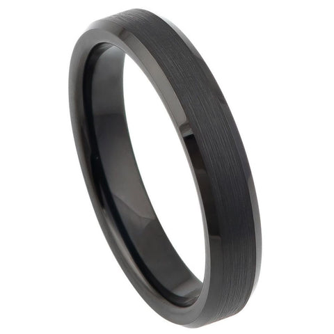 Men's Black Brushed Tungsten Comfort Fit Anniversary- 4mm Engraved Tungsten Ring