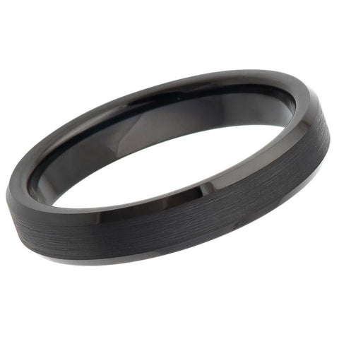 Men's Black Brushed Tungsten Comfort Fit Anniversary- 4mm Engraved Tungsten Ring