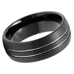 Men's Black Brushed Band with Pin Silver Tungsten Anniversary- 8mm Tungsten Ring