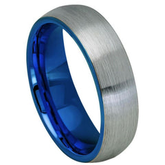 Men's Silver Grey With Sapphire Blue Band Tungsten Anniversary- 6mm Tungsten Ring