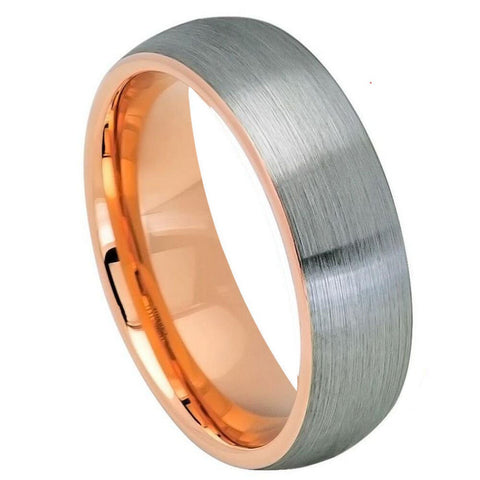 Men's Brushed Silver With Rose Gold Band Tungsten Anniversary- 6mm Tungsten Ring