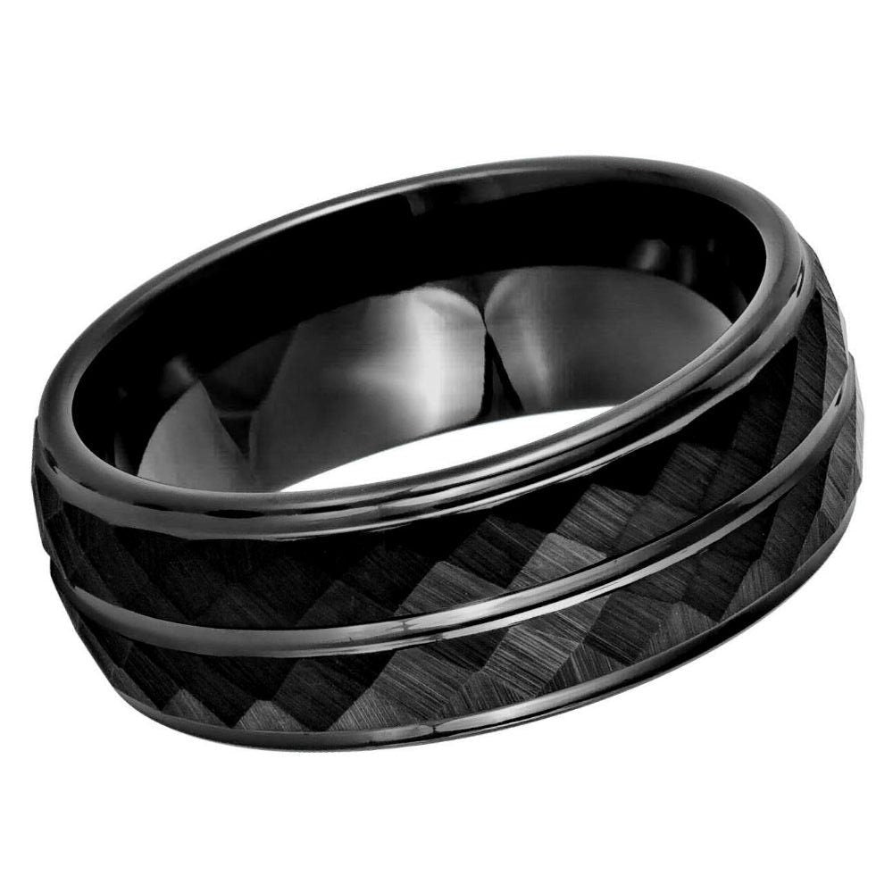 Men's Dark Black with Hammered Charcoal Tungsten Engagement- 8mm Tungsten Ring