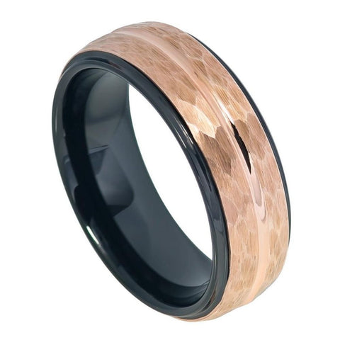 Men's Tungsten Tungsten Ring Two Tone Black Inside And Rose Gold- 8mm Engraved Tungsten Ring