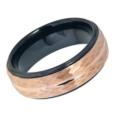 Men's Tungsten Tungsten Ring Two Tone Black Inside And Rose Gold- 8mm Engraved Tungsten Ring