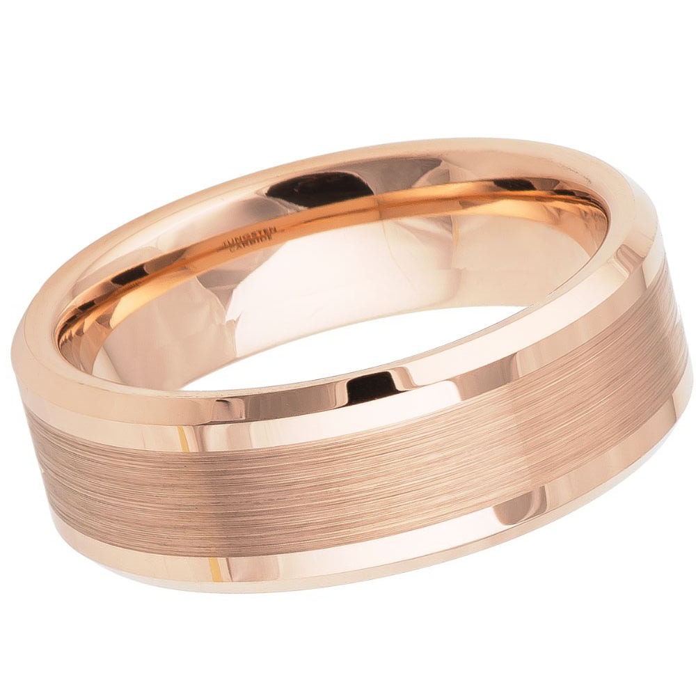 Men's Rose Gold Brushed Tungsten- 8mm Engraved Tungsten Ring
