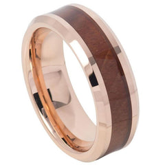 Men's Rose Gold With Dark Brown Tungsten- 8mm Engraved Tungsten Ring