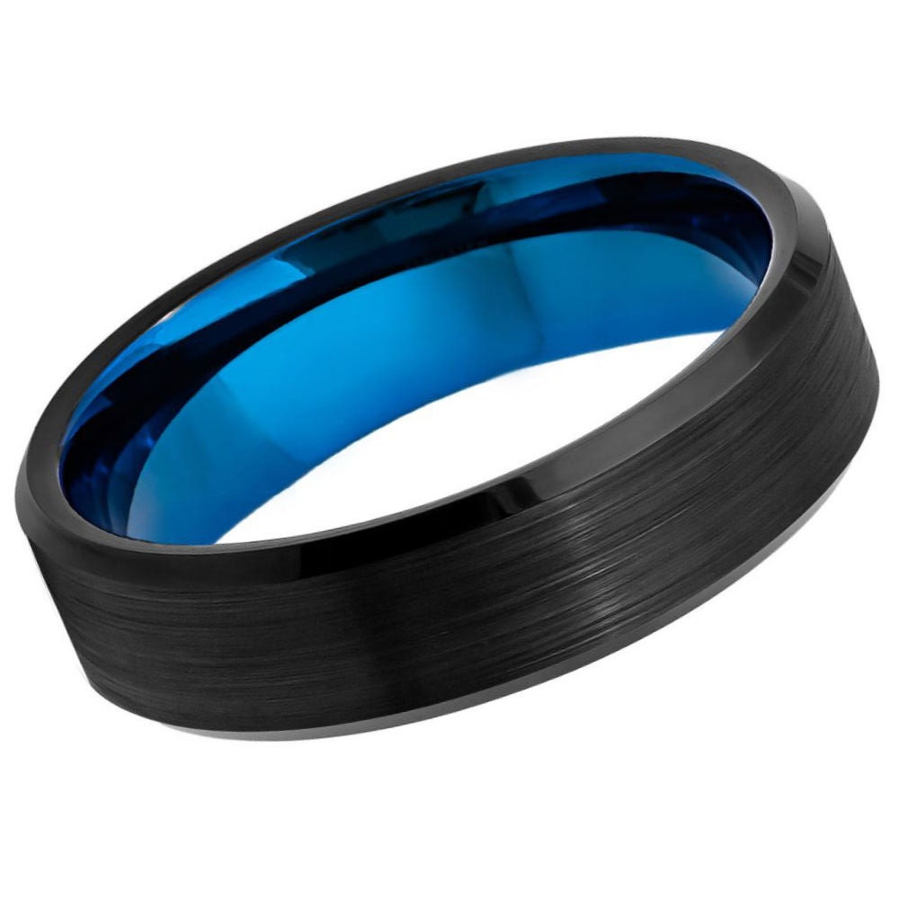 Men's Sapphire Band with Black Brushed Tungsten Engagment- 6mm Tungsten Ring