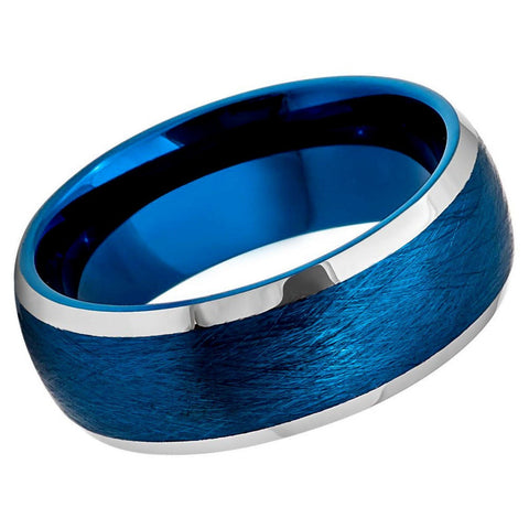 Men's Sapphire Blue Band with Silver and Sapphire Blue Opal Inlay Tungsten Engagement- 8mm Tungsten Ring