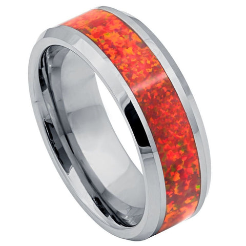 Men's Tangerine Inlay with Silver Shining Finish Tungsten Anniversary- 8mm Tungsten Ring