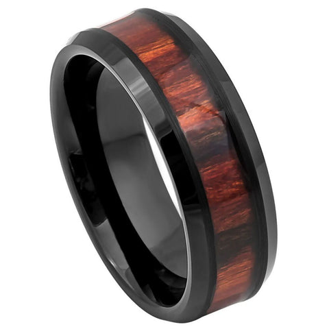 Men's Dark Mahogany Wood Inlay Tungsten Wedding- 8mm Tungsten Ring