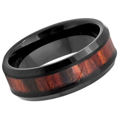 Men's Dark Mahogany Wood Inlay Tungsten Wedding- 8mm Tungsten Ring