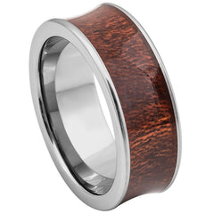 Men's Vanish Concave Inlay with Silver Pipe Cut Anniversary Tungsten- 8mm Tungsten Ring