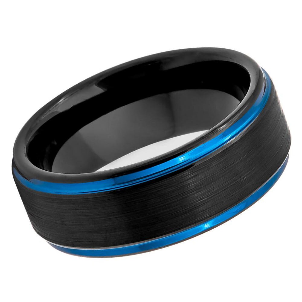 Men's Norway Black With Blue Tungsten Anniversary Tungsten- 8mm Tungsten Ring