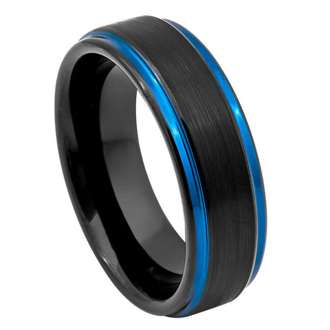 Men's Norway Black with Sapphire Blue Anniversary Tungsten- 6mm Tungsten Ring