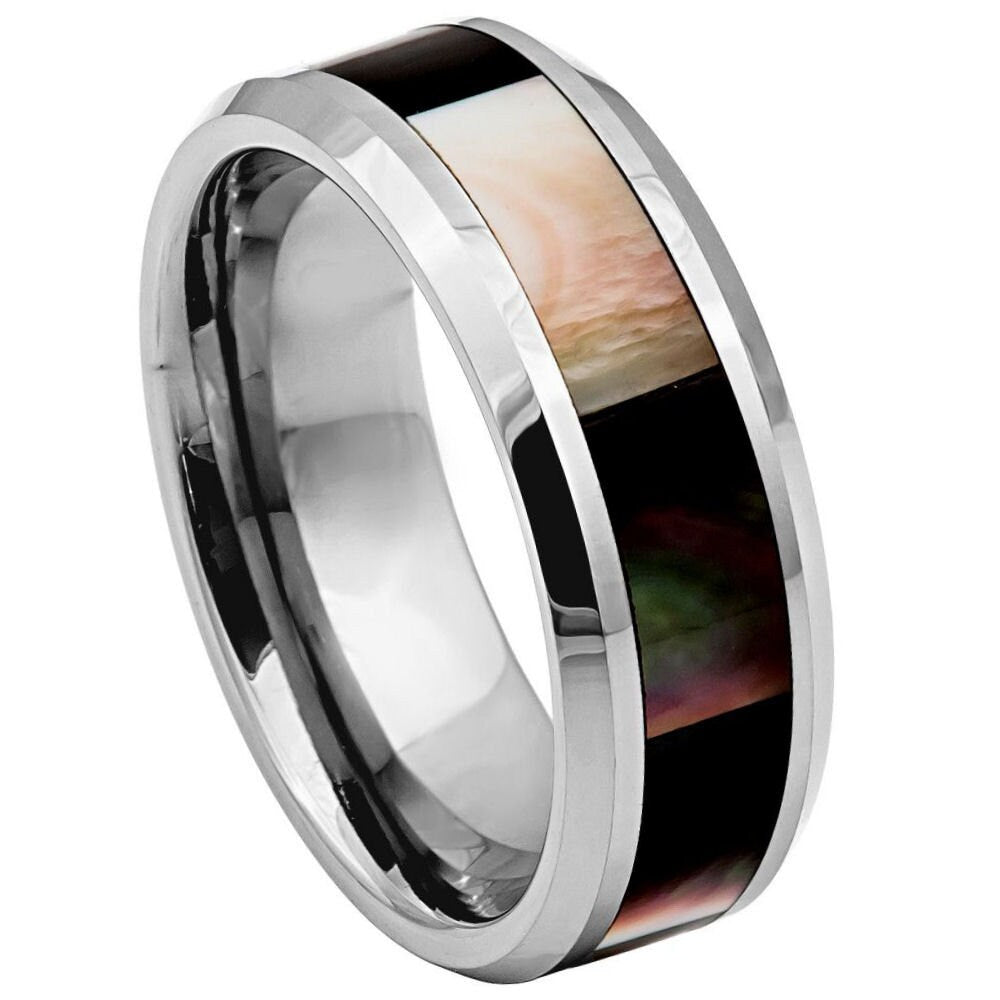 Men's Scorpio Silver With Wood Inlay Tungsten Wedding- 8mm Tungsten Ring