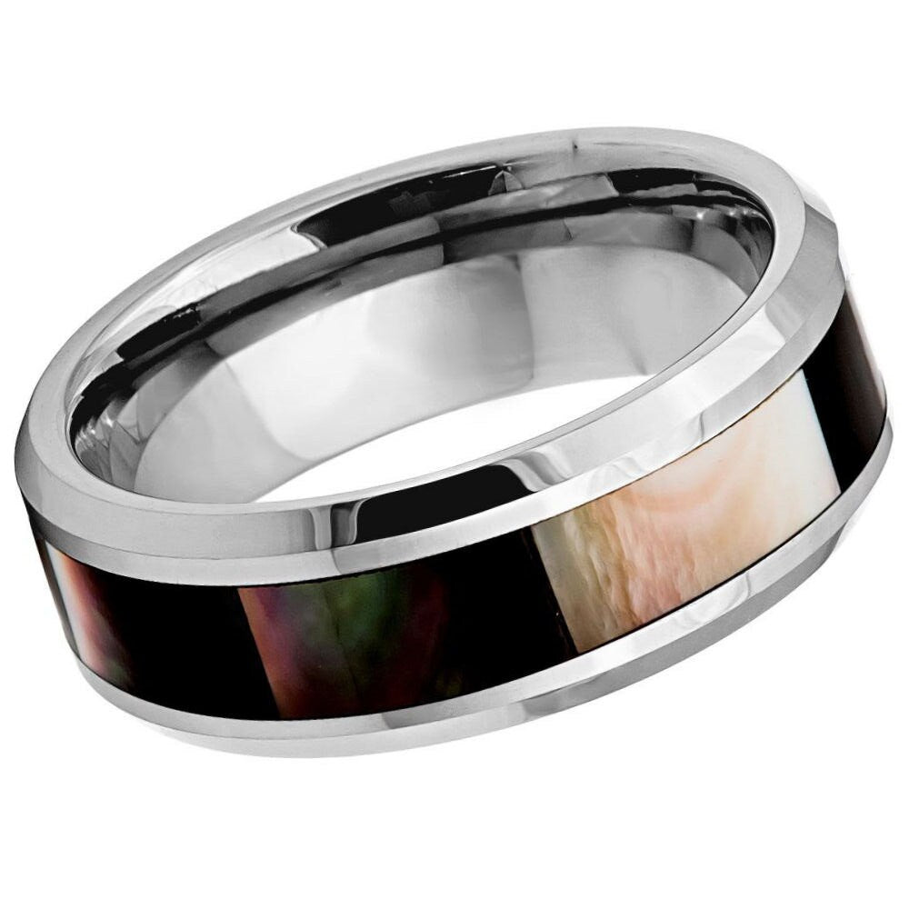 Men's Scorpio Silver With Wood Inlay Tungsten Wedding- 8mm Tungsten Ring