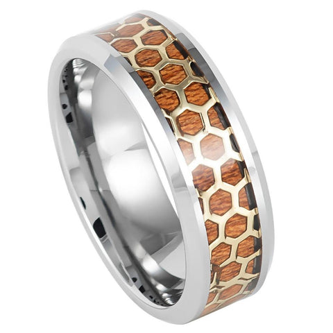 Men's Brushed Brown With Silver Finished Edges Wedding Tungsten- 8mm Engraved Tungsten Ring