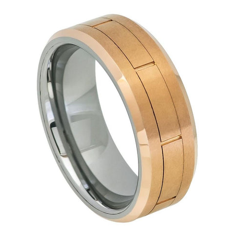 Men's Tungsten Anti Scratches With Rust Gold With Silver- 8mm Engraved Tungsten Ring