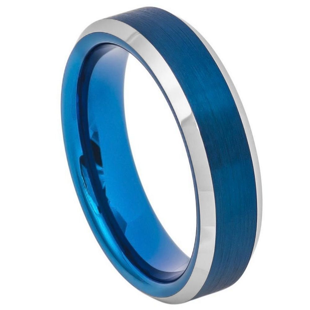 Men's Dazzling Cobalt Blue Tungsten Wedding- 6mm Engraved Tungsten Ring