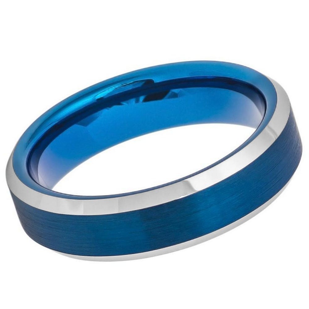 Men's Dazzling Cobalt Blue Tungsten Wedding- 6mm Engraved Tungsten Ring