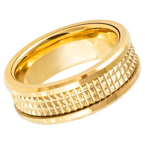 Men's Yellow Gold Hammered Inlay Tungsten Anniversary- 8mm Tungsten Ring