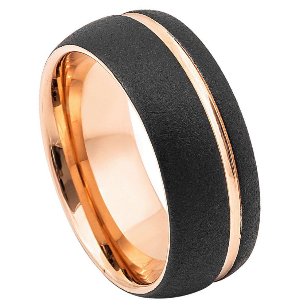 Men's Domed Gun Metal Black Brushed Wedding Band Yellow Gold Grooved CZ Tungsten Anniversary- 8mm Tungsten Ring