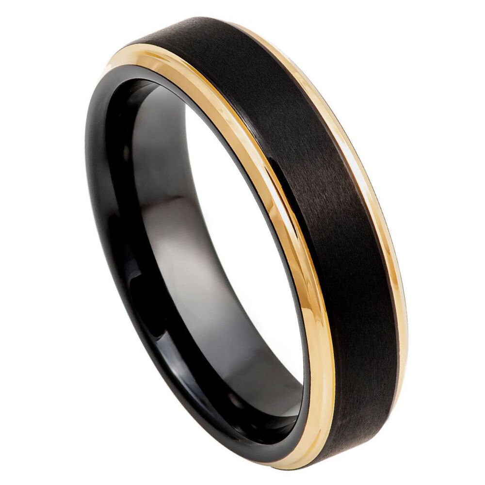 Men's Rose Gold Tungsten Band with Black Carbon Fiber Inlay- 6mm Tungsten Ring