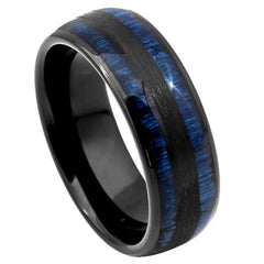 Men's Harlo Blue Tungsten Wedding Band with Black Groove in Center & Step Edges- 8mm Tungsten Ring