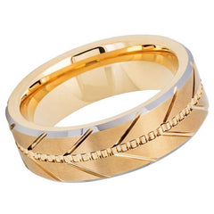 Men's Gold Designs Inlay Tungsten Wedding Band- 8mm Engraved Tungsten Ring