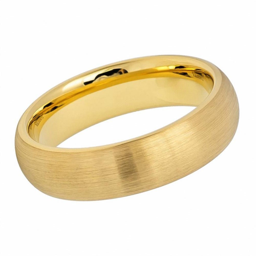 Men's Brushed Gold Tungsten Matte Wedding Band- 6mm Engraved Tungsten Ring