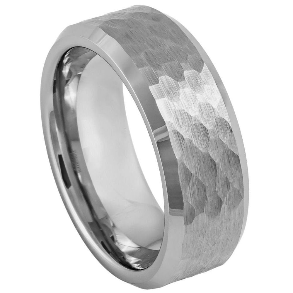 Men's Tungsten Carbide Wedding Tungsten Ring with Brushed and shining finish Beveled Edge Anniversay- 8mm Engraved Tungsten Ring